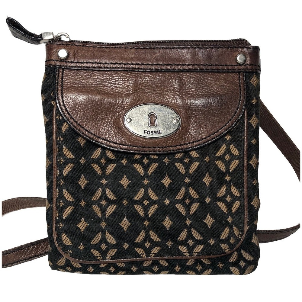 Vtg Fossil Maddox Purse Y2K Rectangular Crossbody Bag Brown Logo Lock Mini Purse